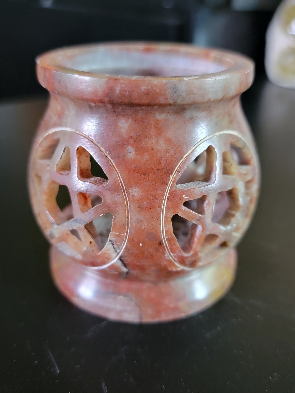 Hand-Carved Red Stone Votive Holder